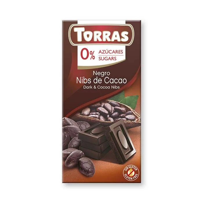 Torras Dark Chocolate with Cocoa Nibs, No Added Sugar