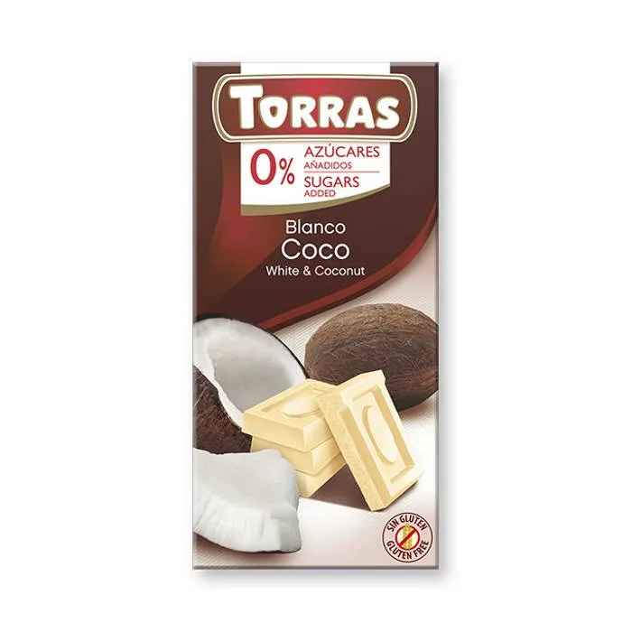 Torras Weiße Schokolade mit Kokos, ohne Zuckerzusatz