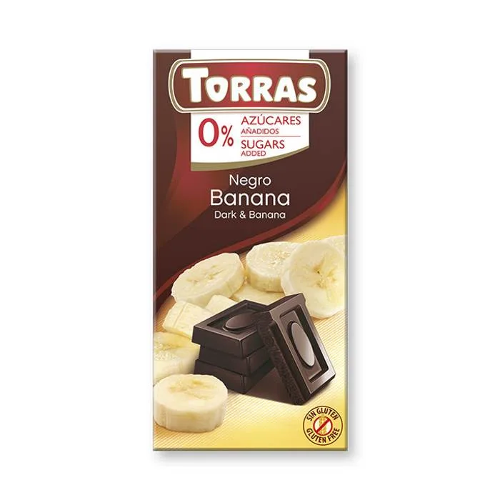 Torras Zartbitterschokolade mit Banane, ohne Zuckerzusatz
