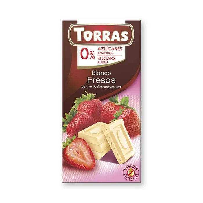 Torras White Chocolate with Strawberries, No Added Sugar