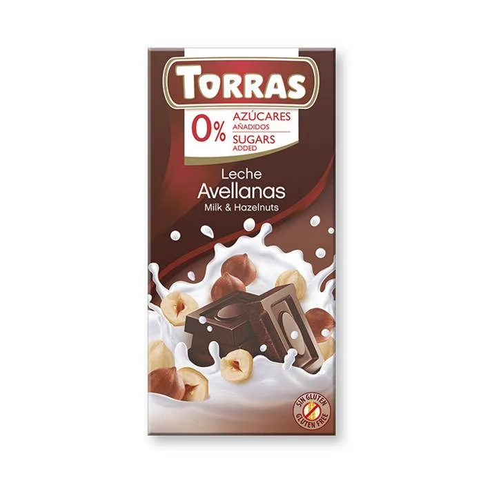 Torras Milk Chocolate with Hazelnuts, no added sugar