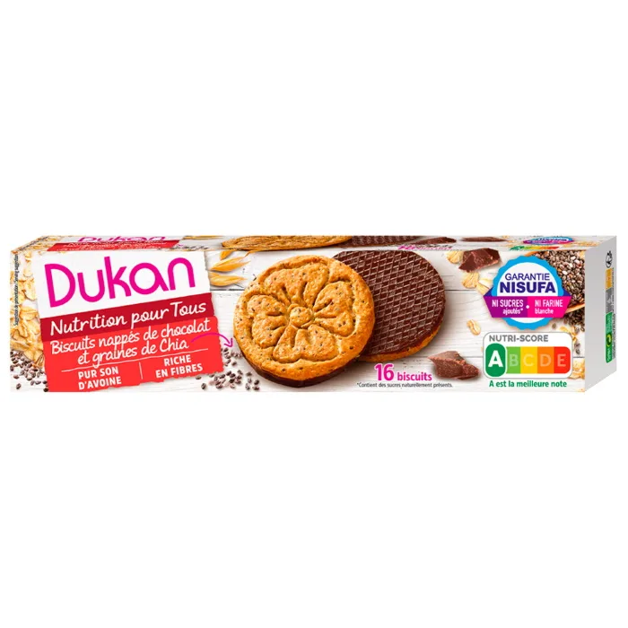 Dukan® biscuits with chia seeds, coated in chocolate