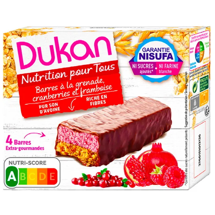 Dukan® sticks with goji berries, pomegranate, raspberries and cranberries, fully coated in chocolate