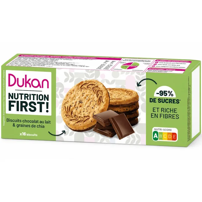 Dukan® biscuits with milk chocolate and chia seeds